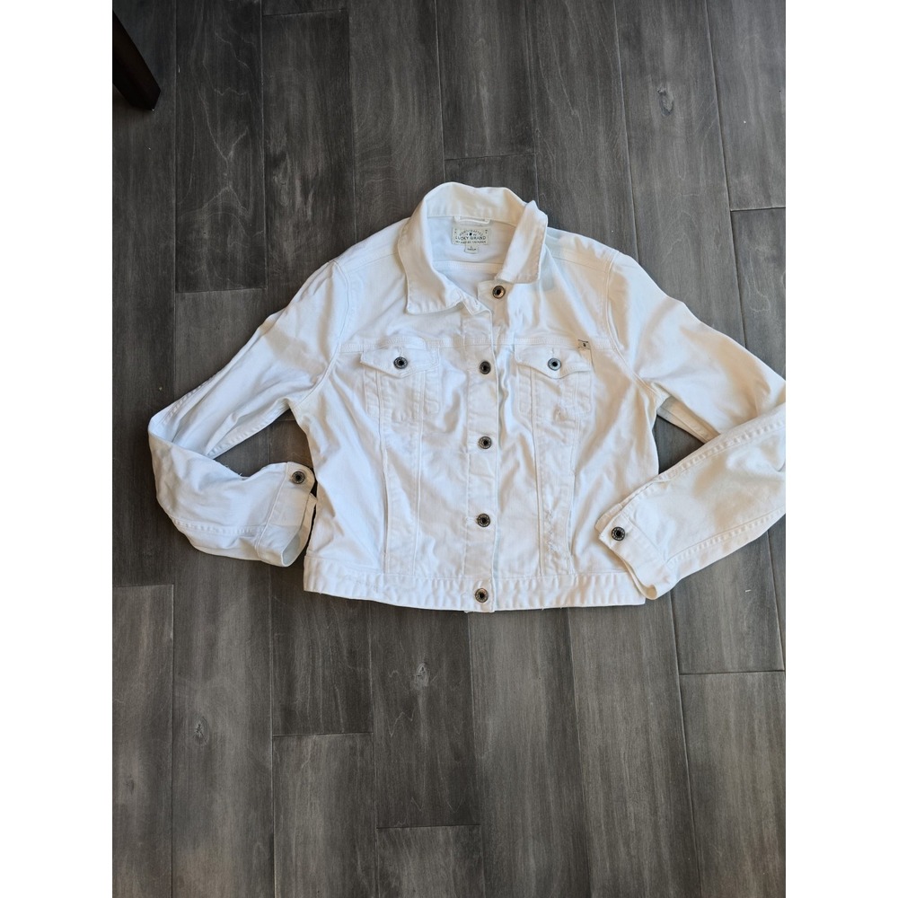Lucky Brand Women's Denim Jacket White Size Large Long Sleeve Button Up